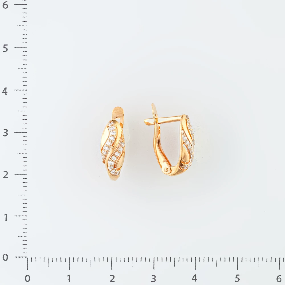 Серьги с фианитом из красного золота 585 пробы