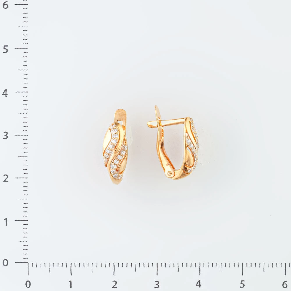 Серьги с фианитом из красного золота 585 пробы