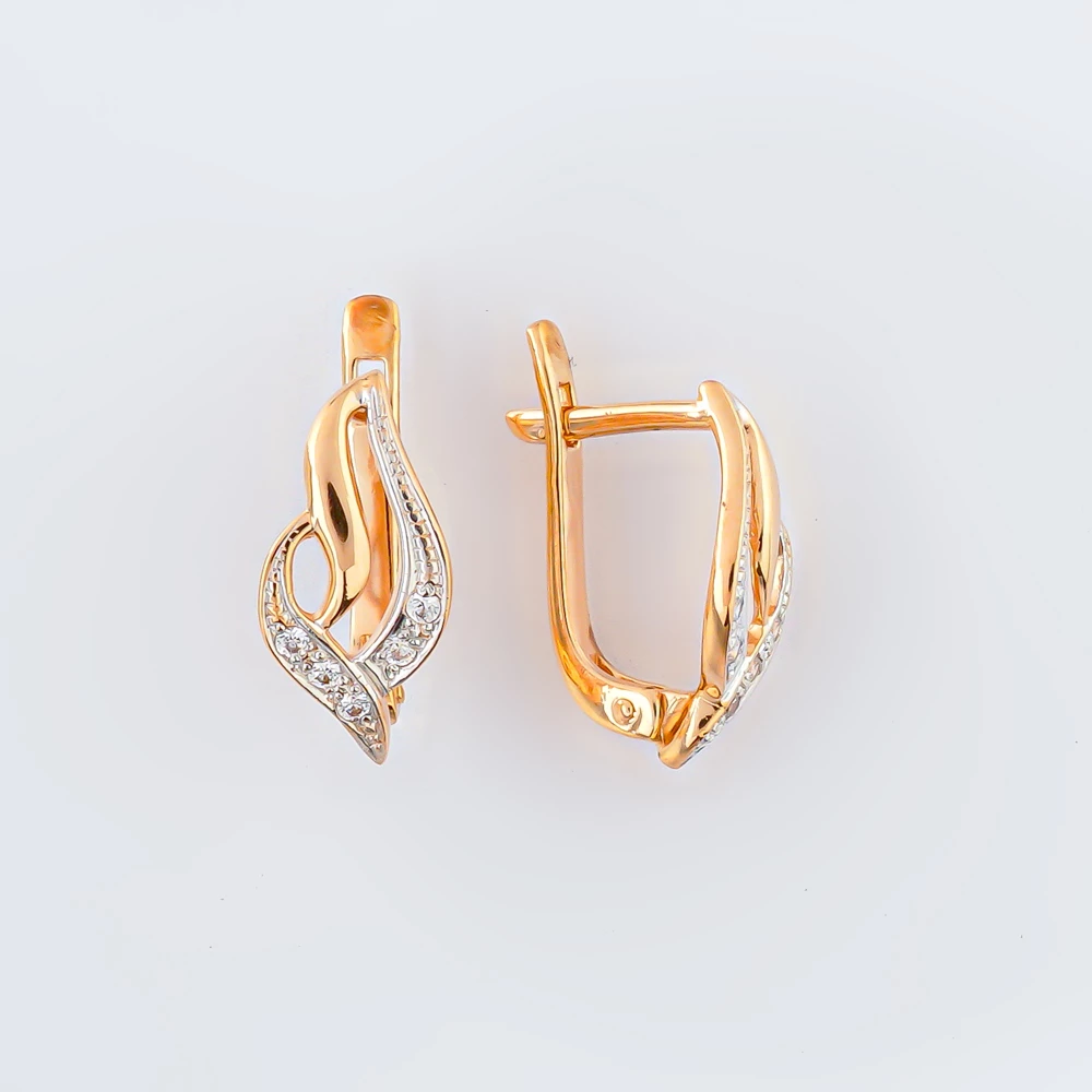 Серьги с фианитом из красного золота 585 пробы