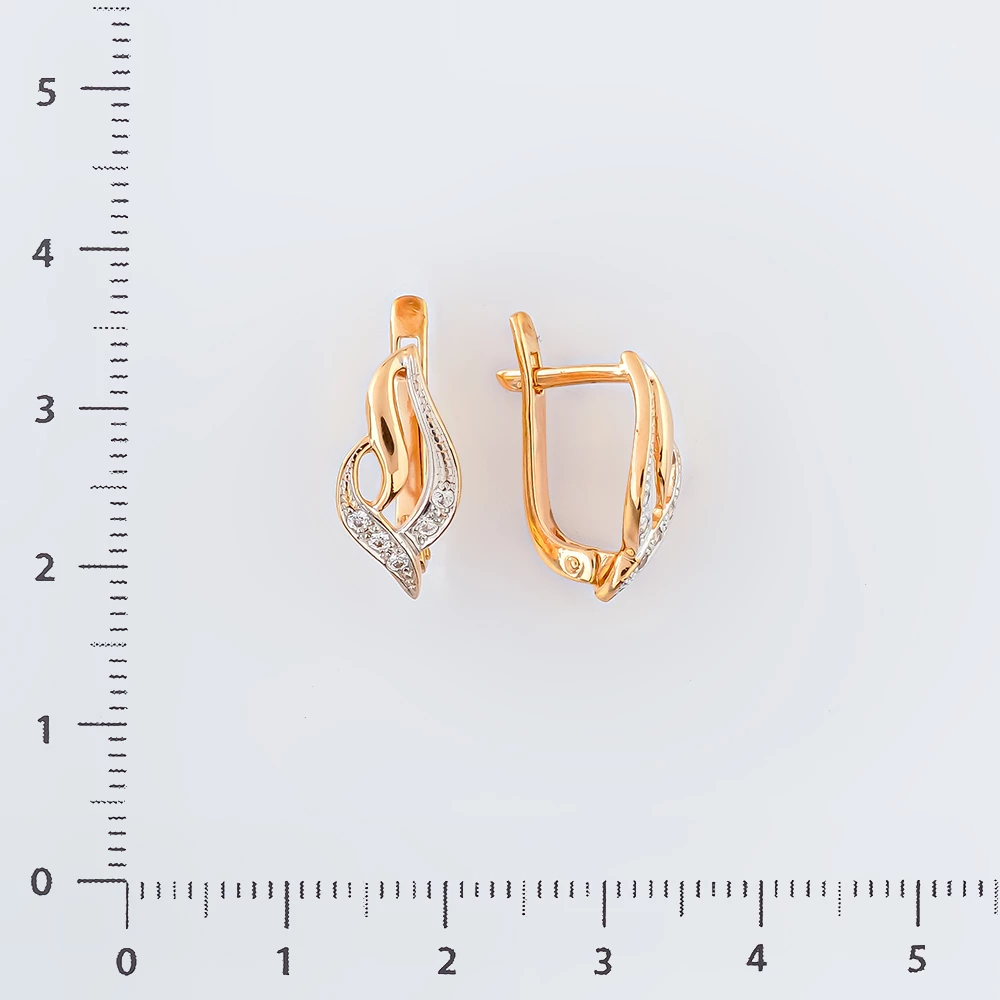 Серьги с фианитом из красного золота 585 пробы
