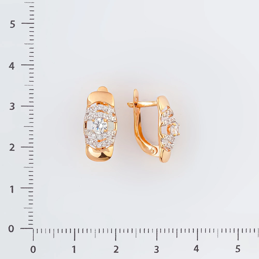 Серьги с фианитом из красного золота 585 пробы