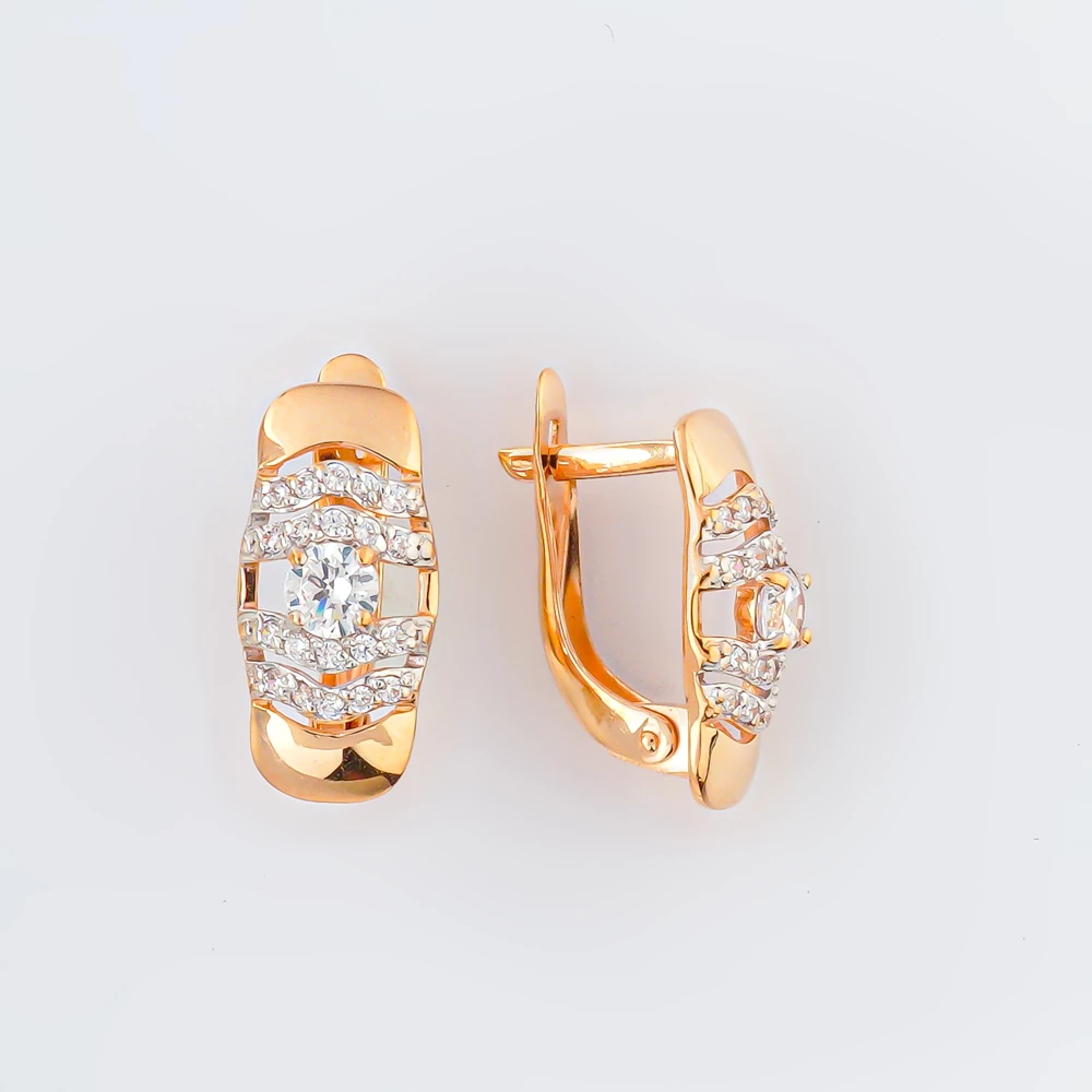 Серьги с фианитом из красного золота 585 пробы