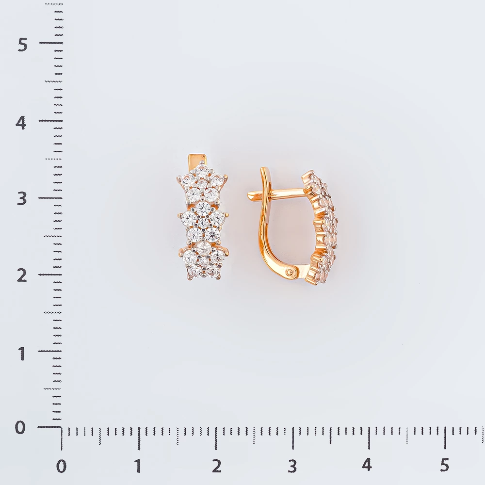 Серьги с фианитом из красного золота 585 пробы