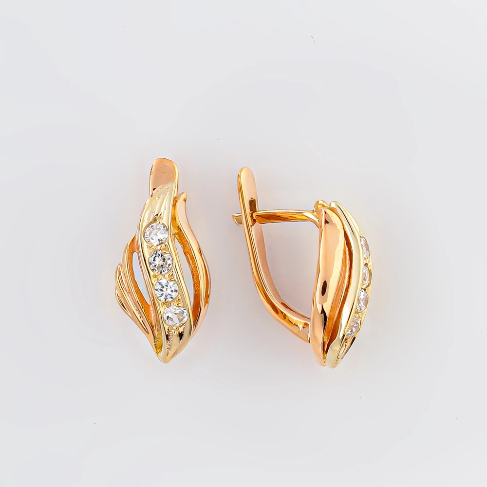 Серьги с фианитом из красного золота 585 пробы