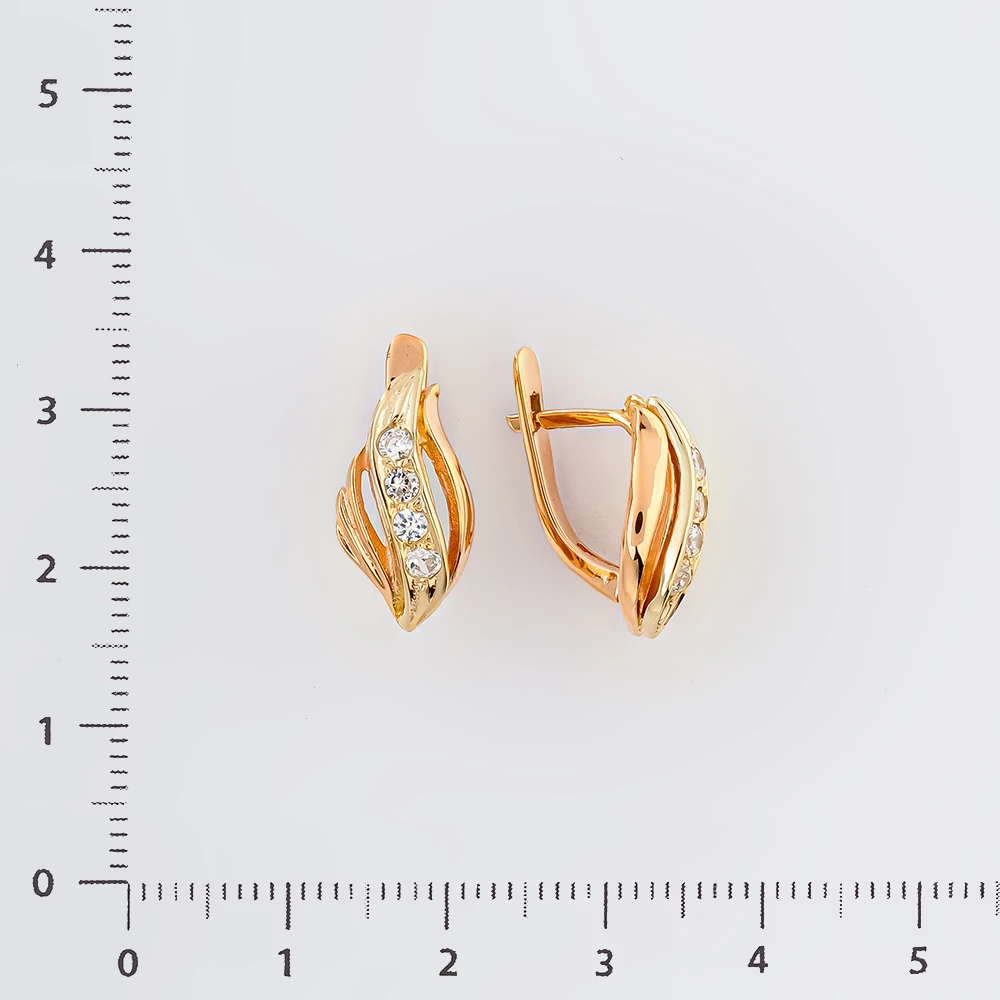 Серьги с фианитом из красного золота 585 пробы