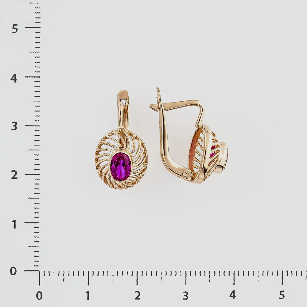 Серьги с фианитом из красного золота 583 пробы