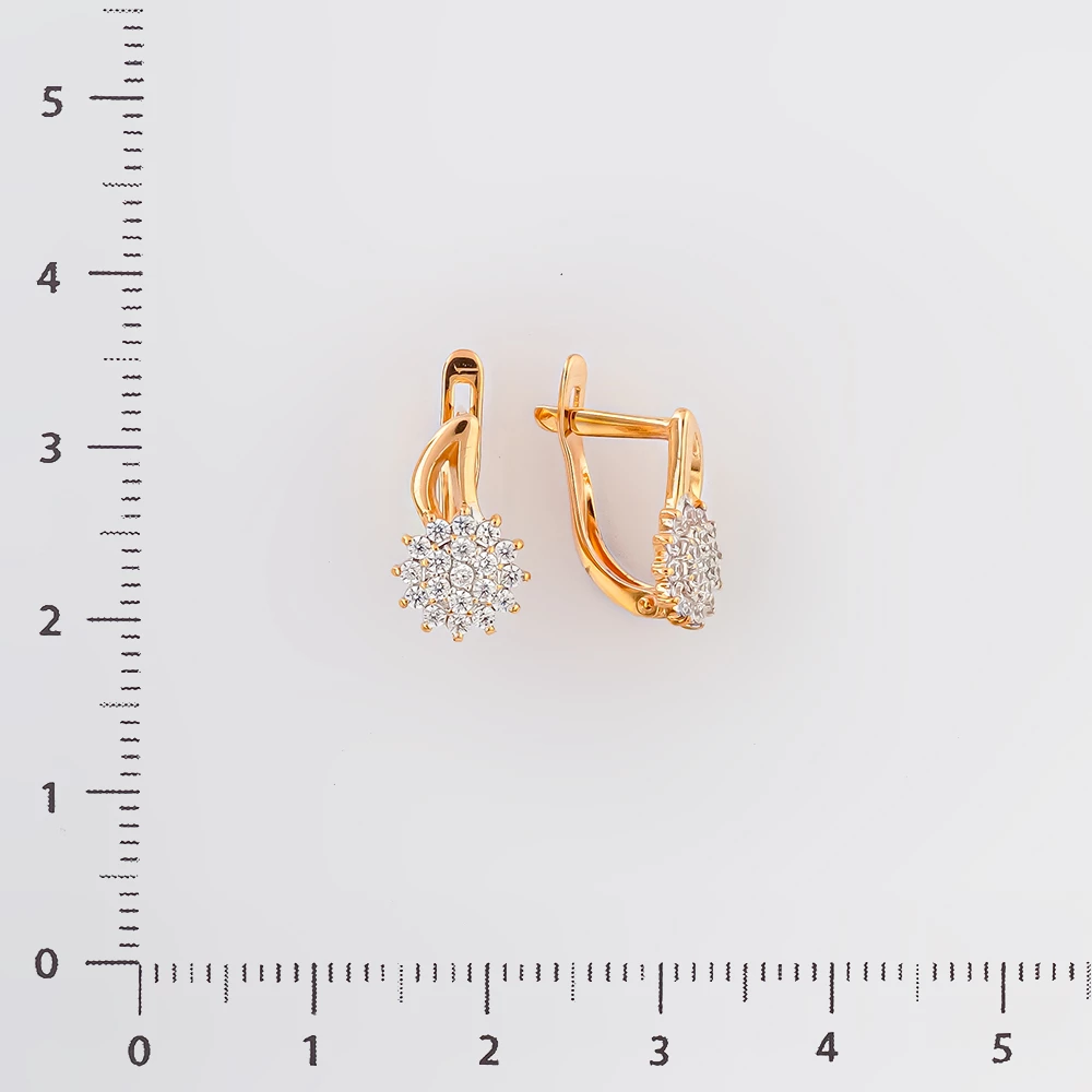 Серьги с фианитом из красного золота 585 пробы