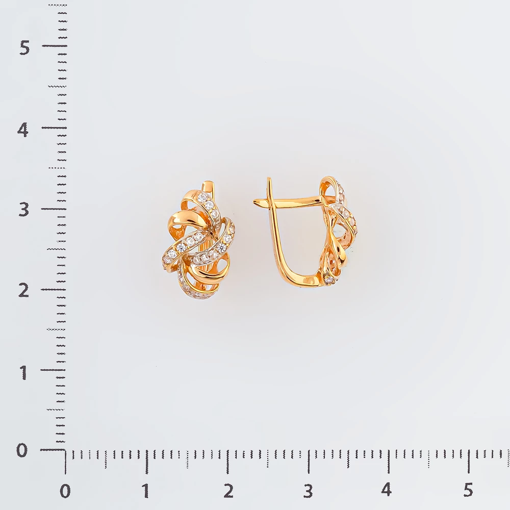 Серьги с фианитом из красного золота 585 пробы