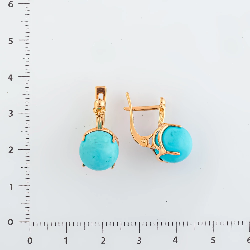 Серьги с бирюзой из красного золота 585 пробы