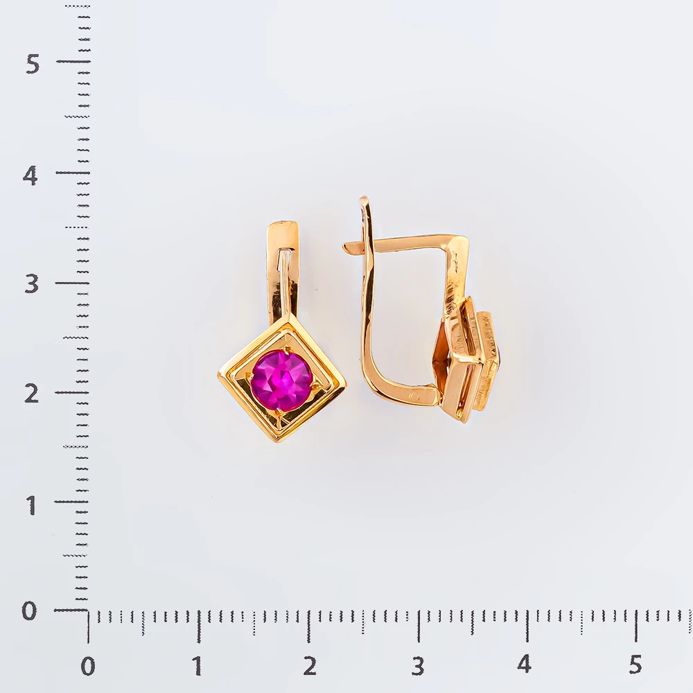 Серьги с фианитом из красного золота 583 пробы