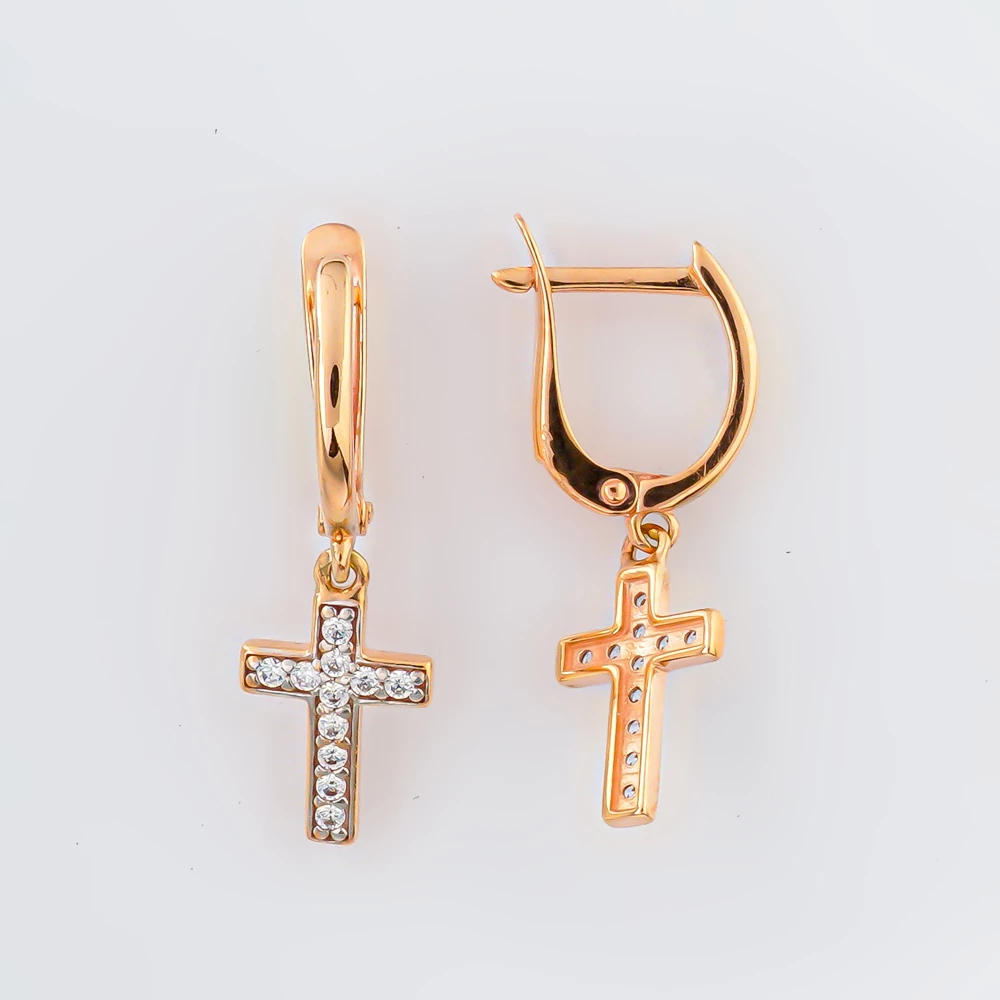 Серьги с фианитом из красного золота 585 пробы