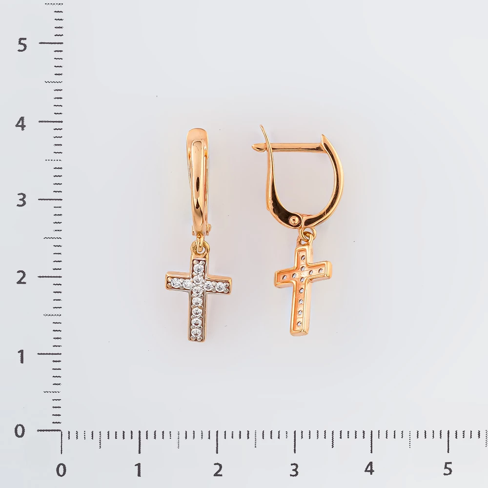 Серьги с фианитом из красного золота 585 пробы