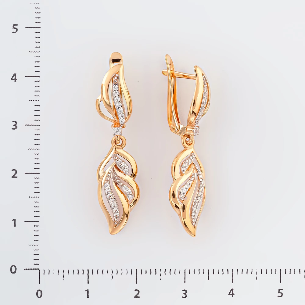 Серьги с фианитом из красного золота 585 пробы