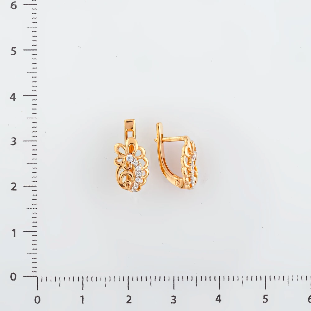 Серьги с фианитом из красного золота 585 пробы