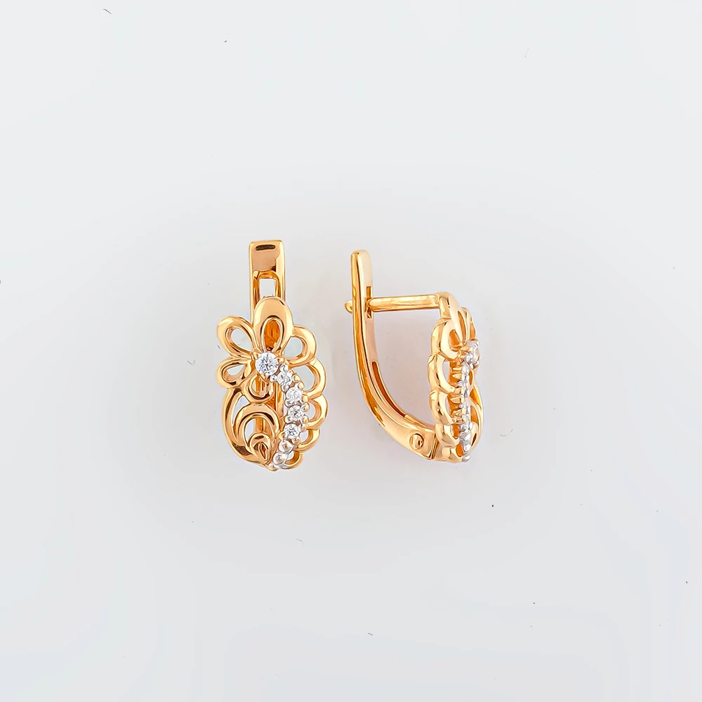 Серьги с фианитом из красного золота 585 пробы