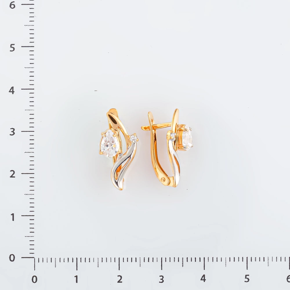 Серьги с фианитом из красного золота 585 пробы
