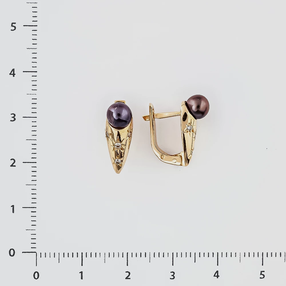 Серьги с культивированным жемчугом из красного золота 585 пробы