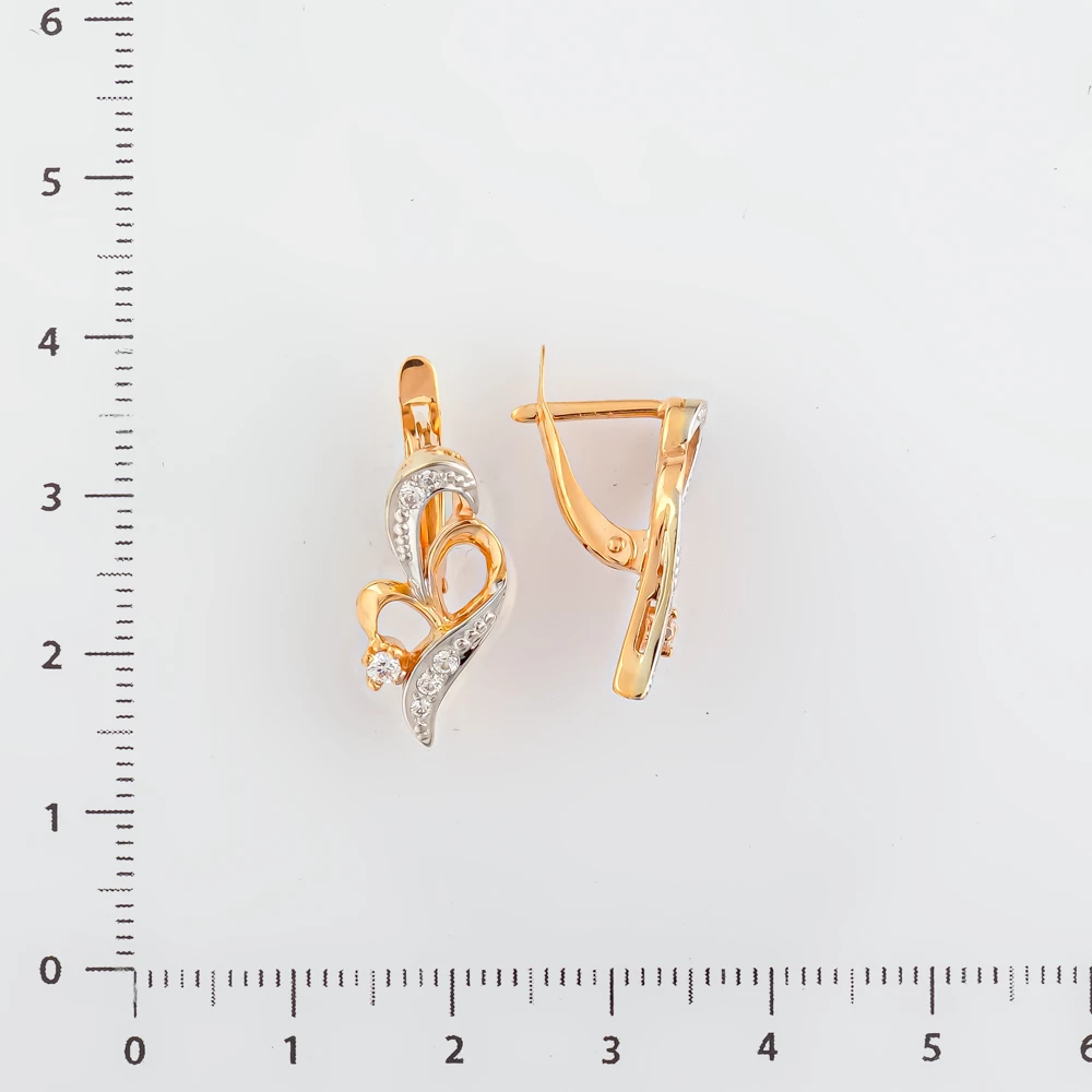 Серьги с фианитом из красного золота 585 пробы