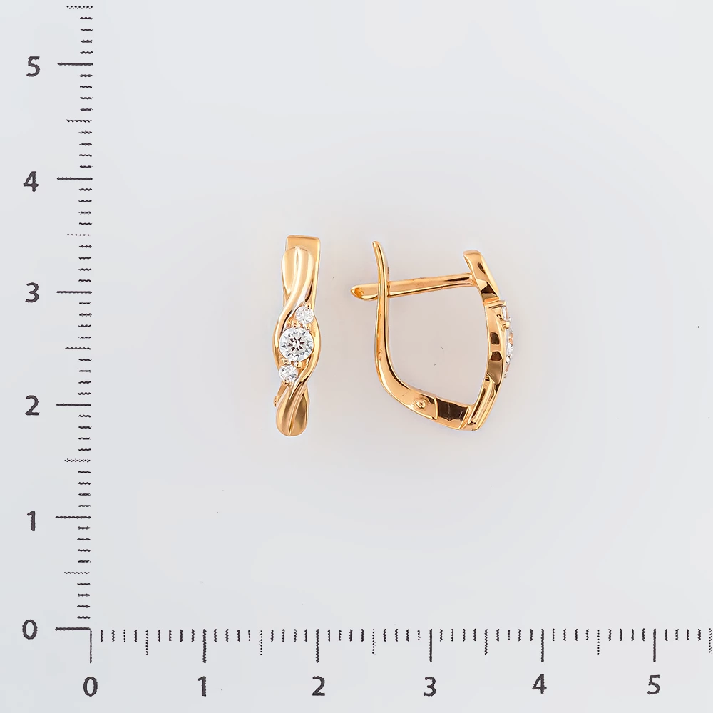 Серьги с фианитом из красного золота 585 пробы