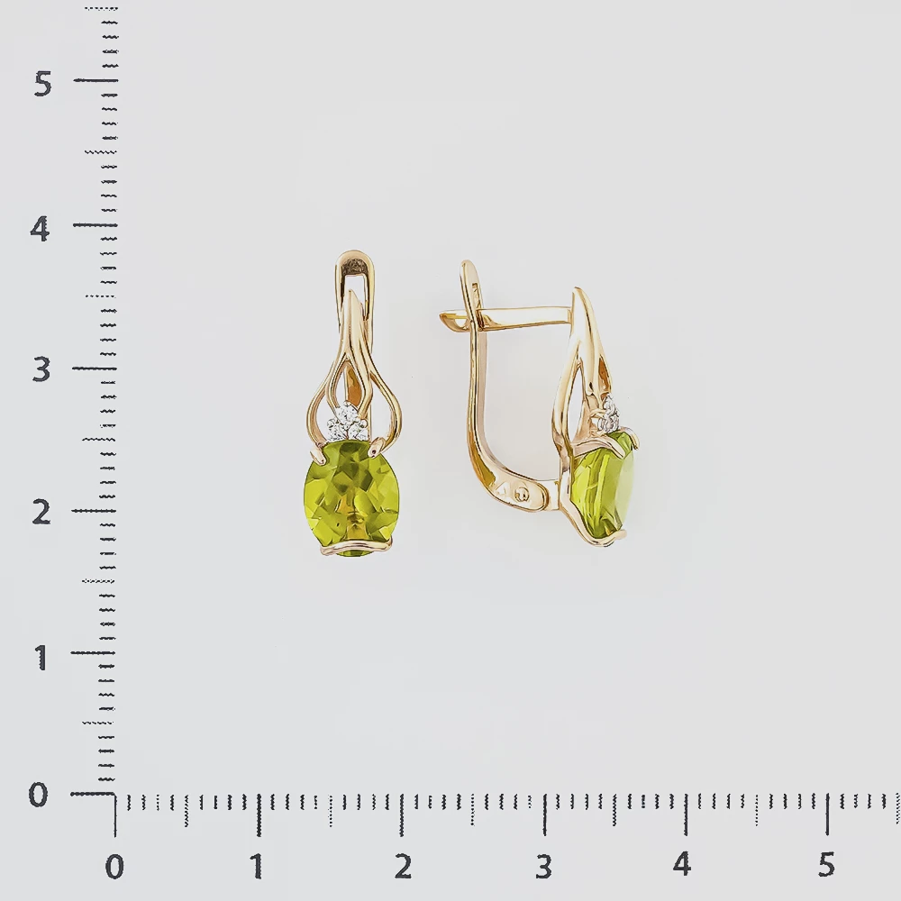 Серьги с хризолитом из красного золота 585 пробы