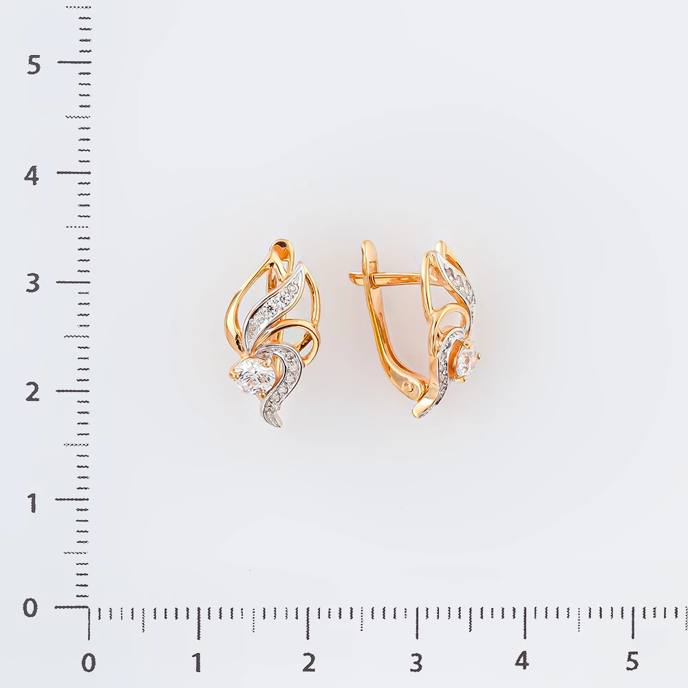 Серьги с фианитом из красного золота 585 пробы