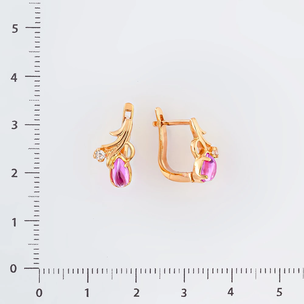 Серьги с фианитом из красного золота 585 пробы