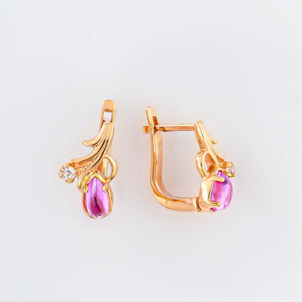 Серьги с фианитом из красного золота 585 пробы