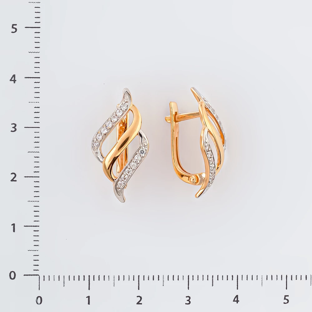 Серьги с фианитом из красного золота 585 пробы
