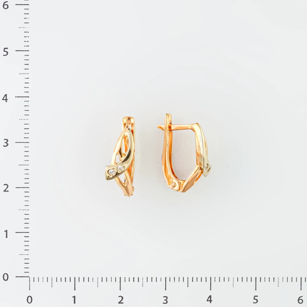 Серьги с фианитом из красного золота 585 пробы