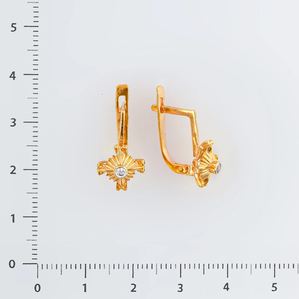 Серьги с фианитом из красного золота 585 пробы