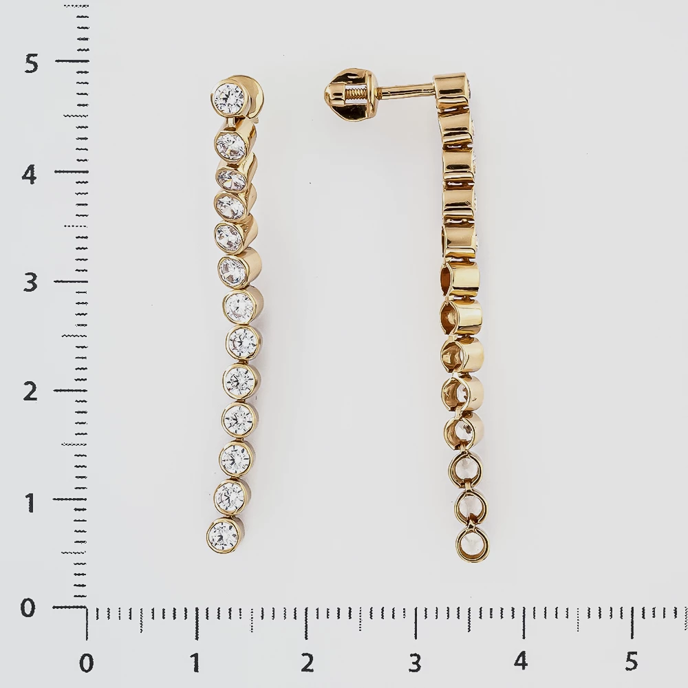 Серьги с фианитом из красного золота 585 пробы