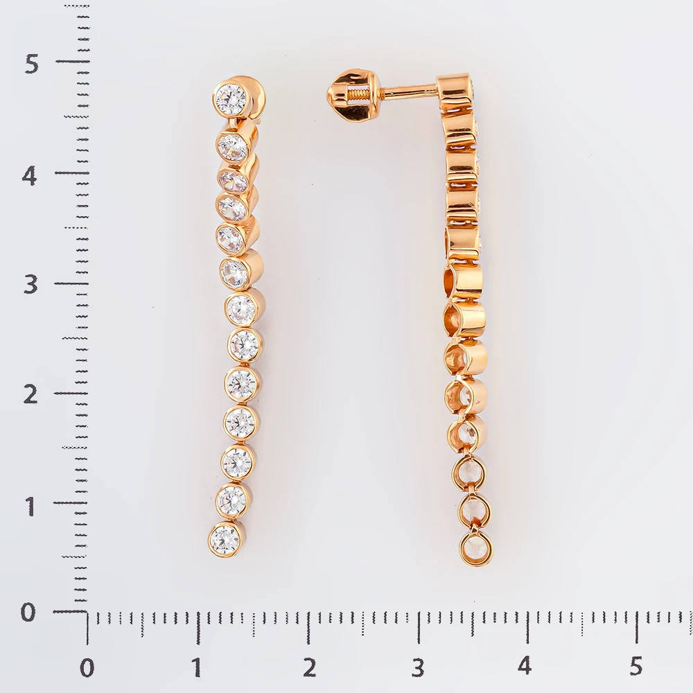 Серьги с фианитом из красного золота 585 пробы