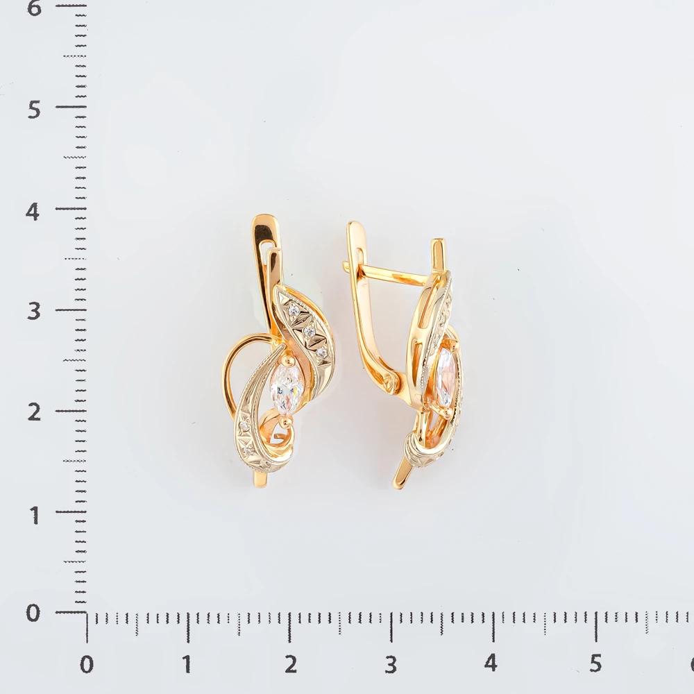 Серьги с фианитом из красного золота 585 пробы