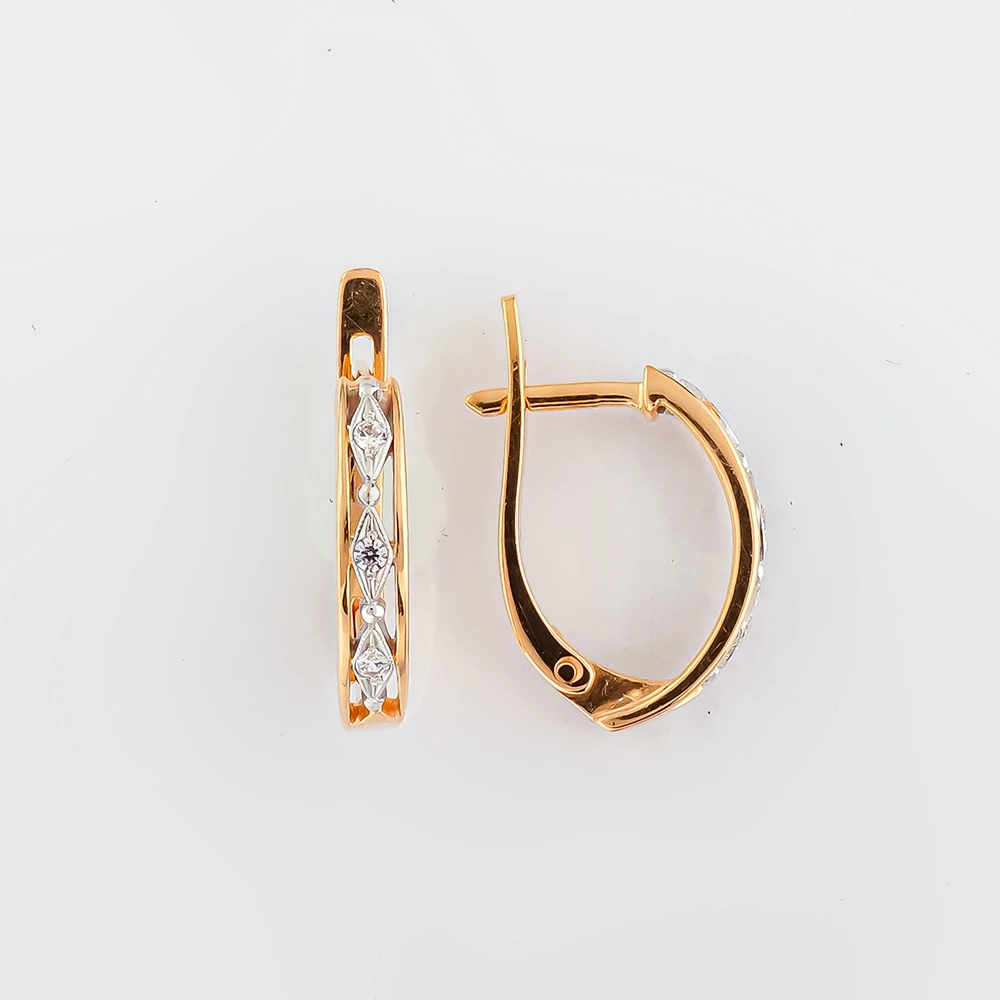 Серьги с фианитом из красного золота 585 пробы