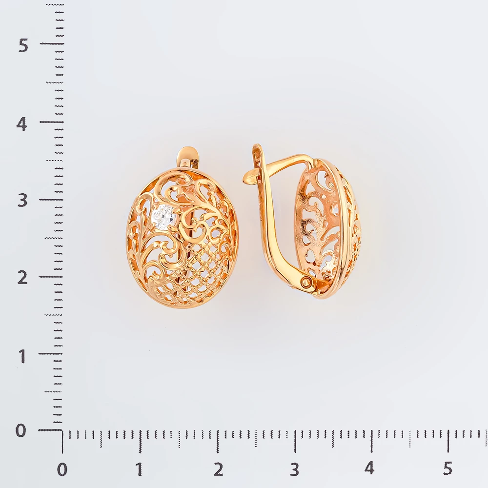 Серьги с фианитом из красного золота 585 пробы