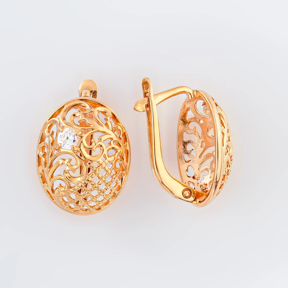 Серьги с фианитом из красного золота 585 пробы