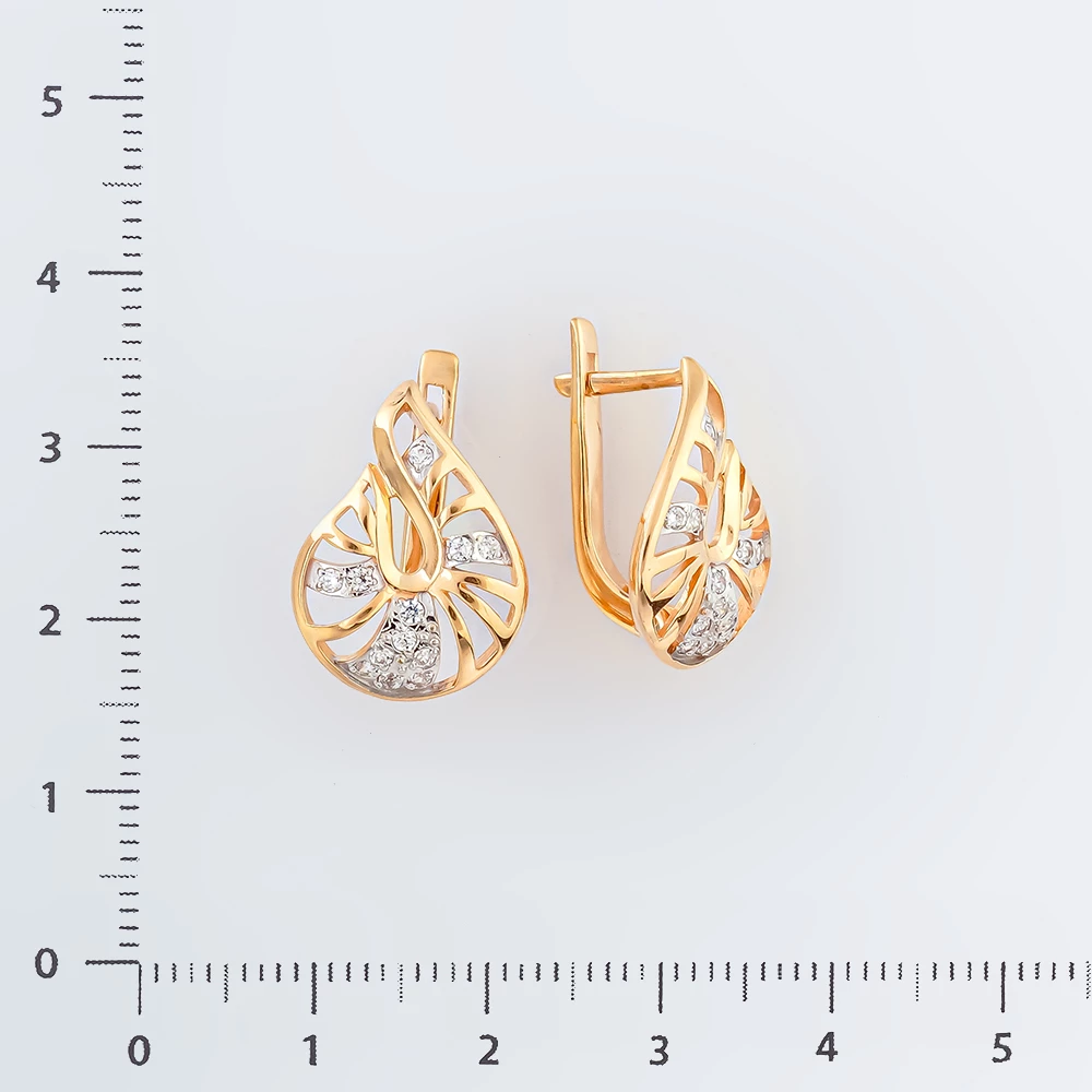 Серьги с фианитом из красного золота 585 пробы