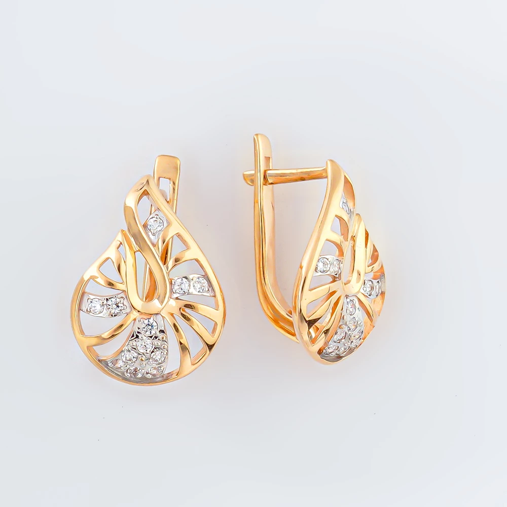Серьги с фианитом из красного золота 585 пробы