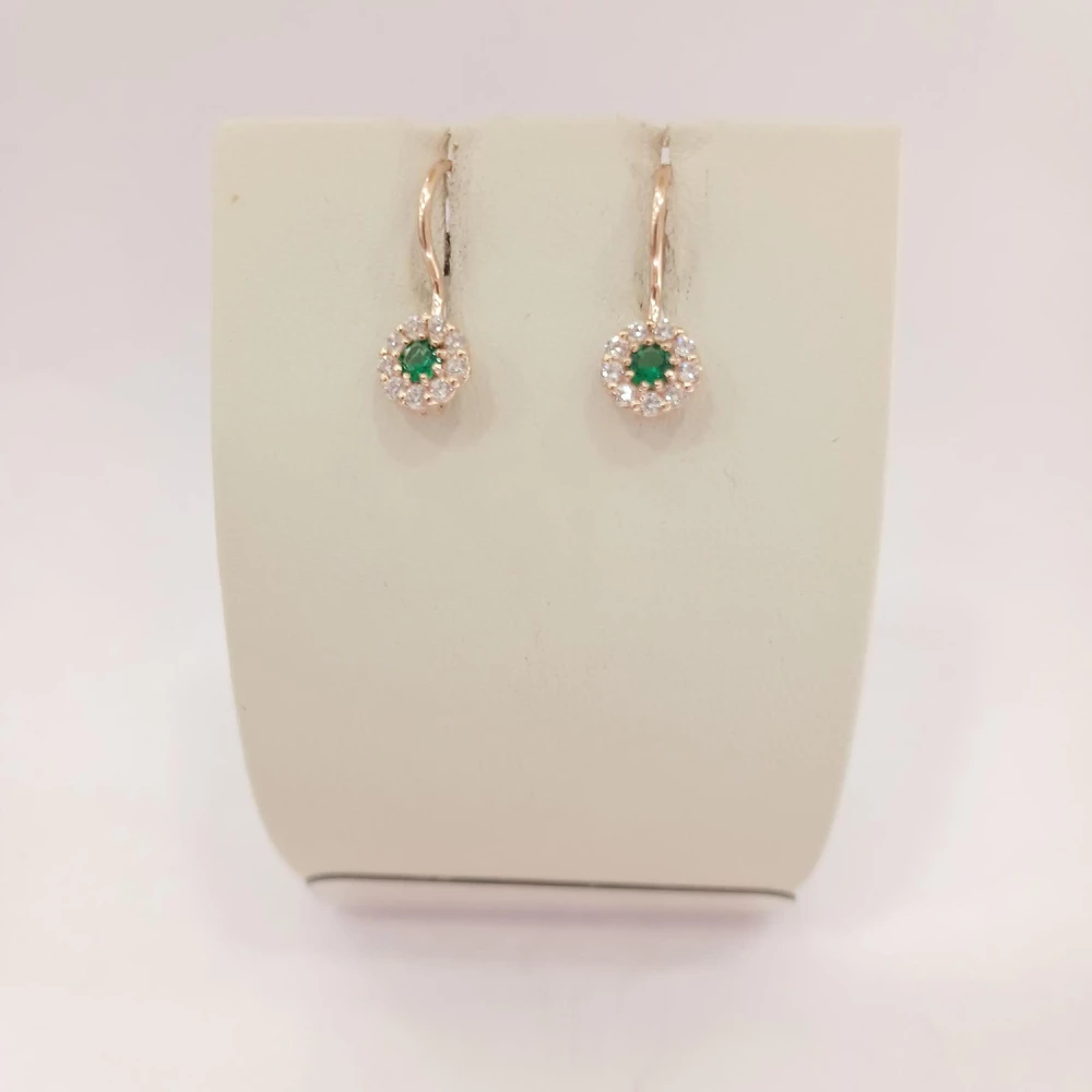 Серьги с фианитом из красного золота 585 пробы