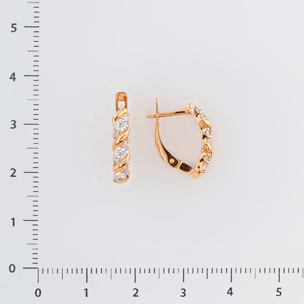 Серьги с фианитом из красного золота 585 пробы