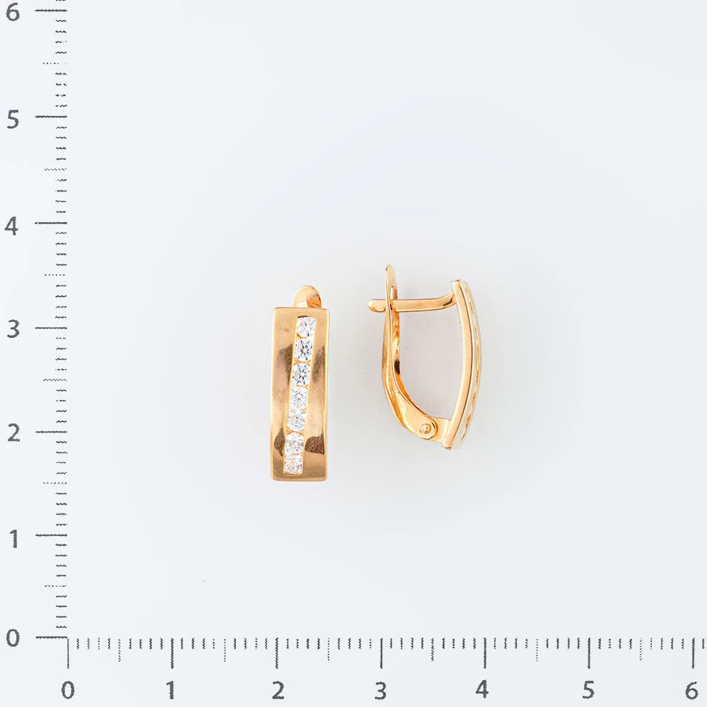 Серьги с фианитом из красного золота 585 пробы