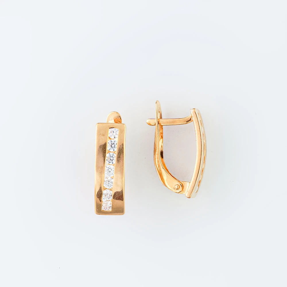 Серьги с фианитом из красного золота 585 пробы