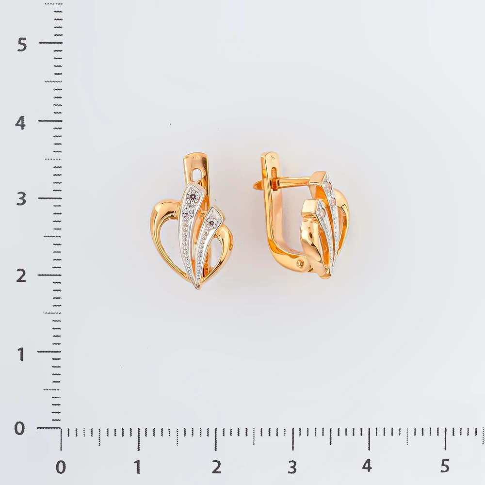 Серьги с фианитом из красного золота 585 пробы