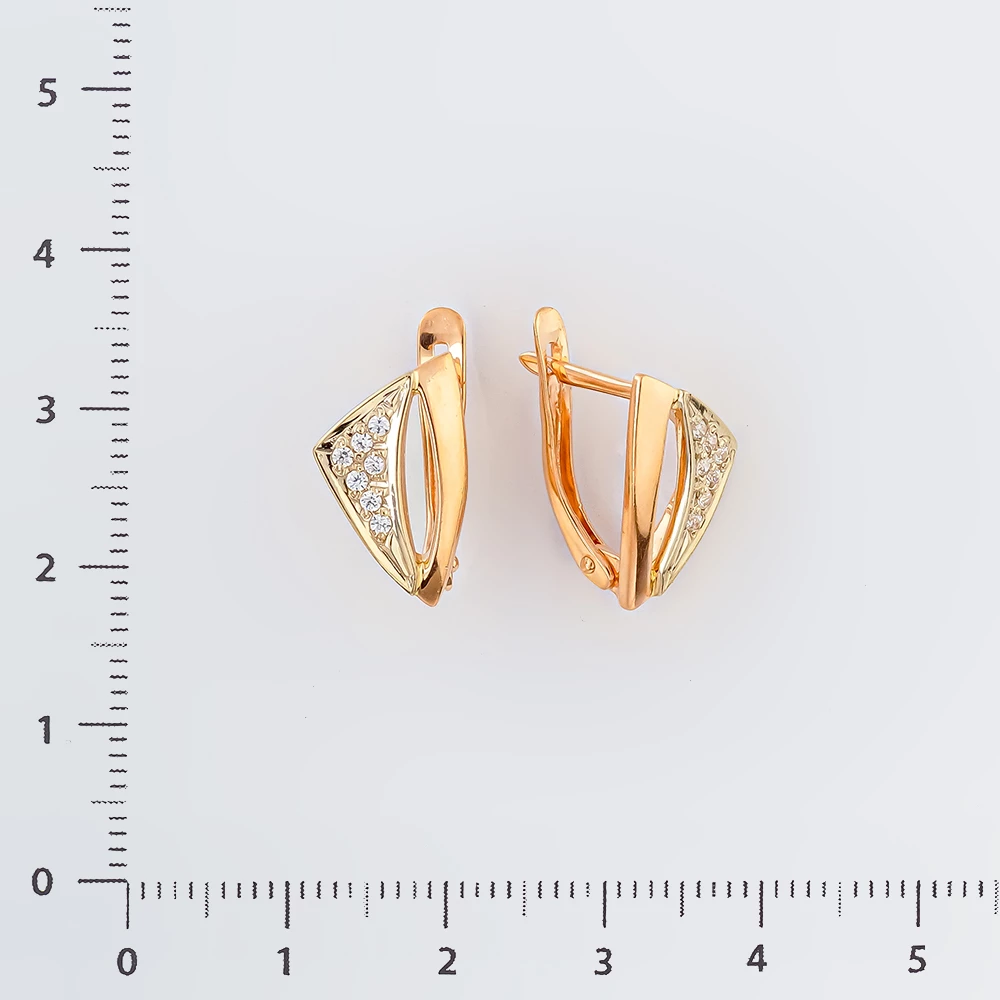 Серьги с фианитом из красного золота 585 пробы