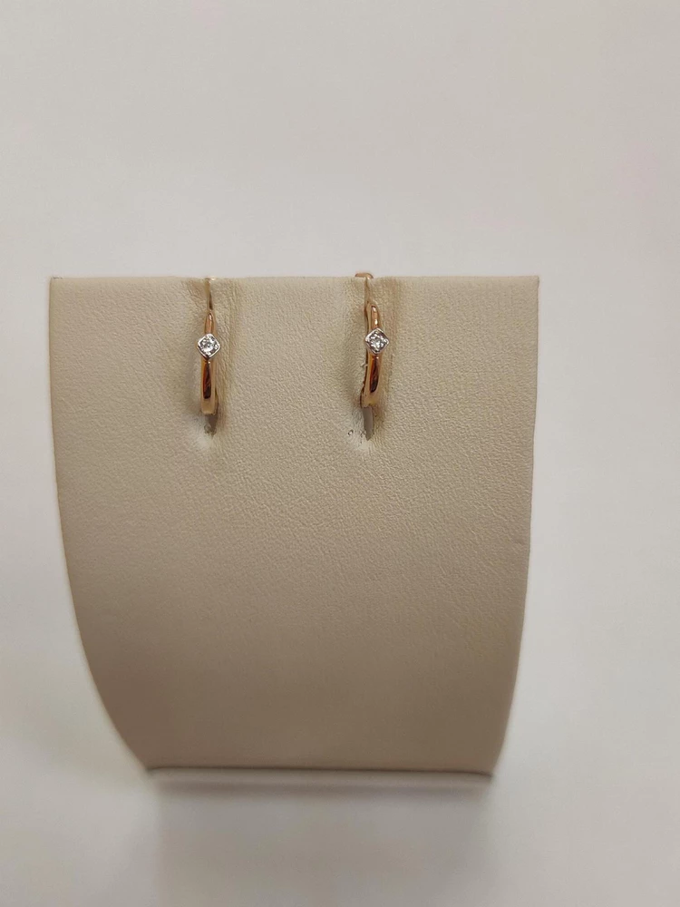Серьги с фианитом из красного золота 585 пробы