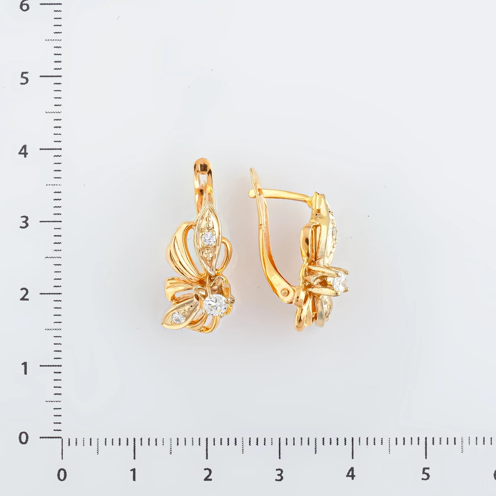 Серьги с фианитом из красного золота 585 пробы