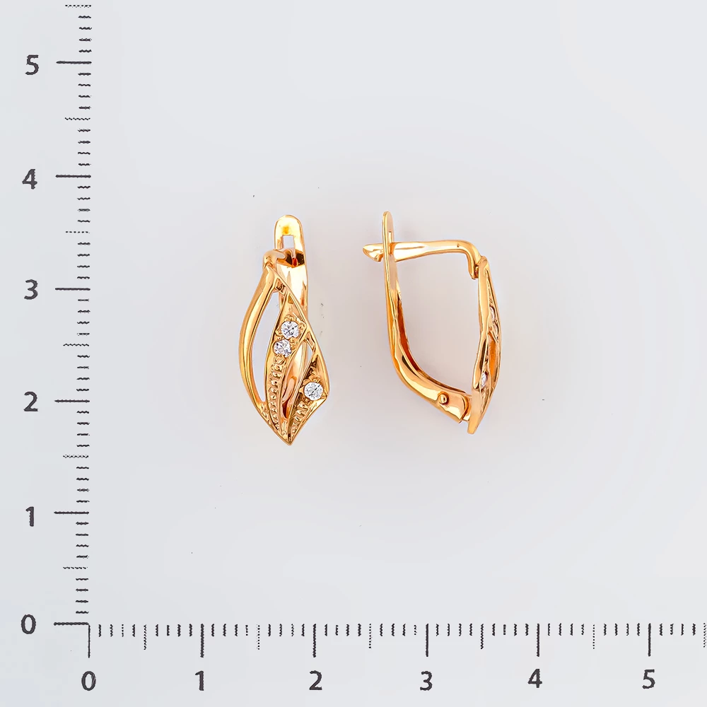 Серьги с фианитом из красного золота 585 пробы