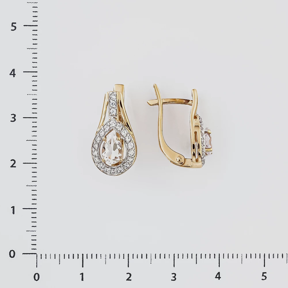 Серьги с фианитом из красного золота 585 пробы