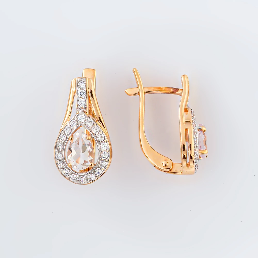Серьги с фианитом из красного золота 585 пробы