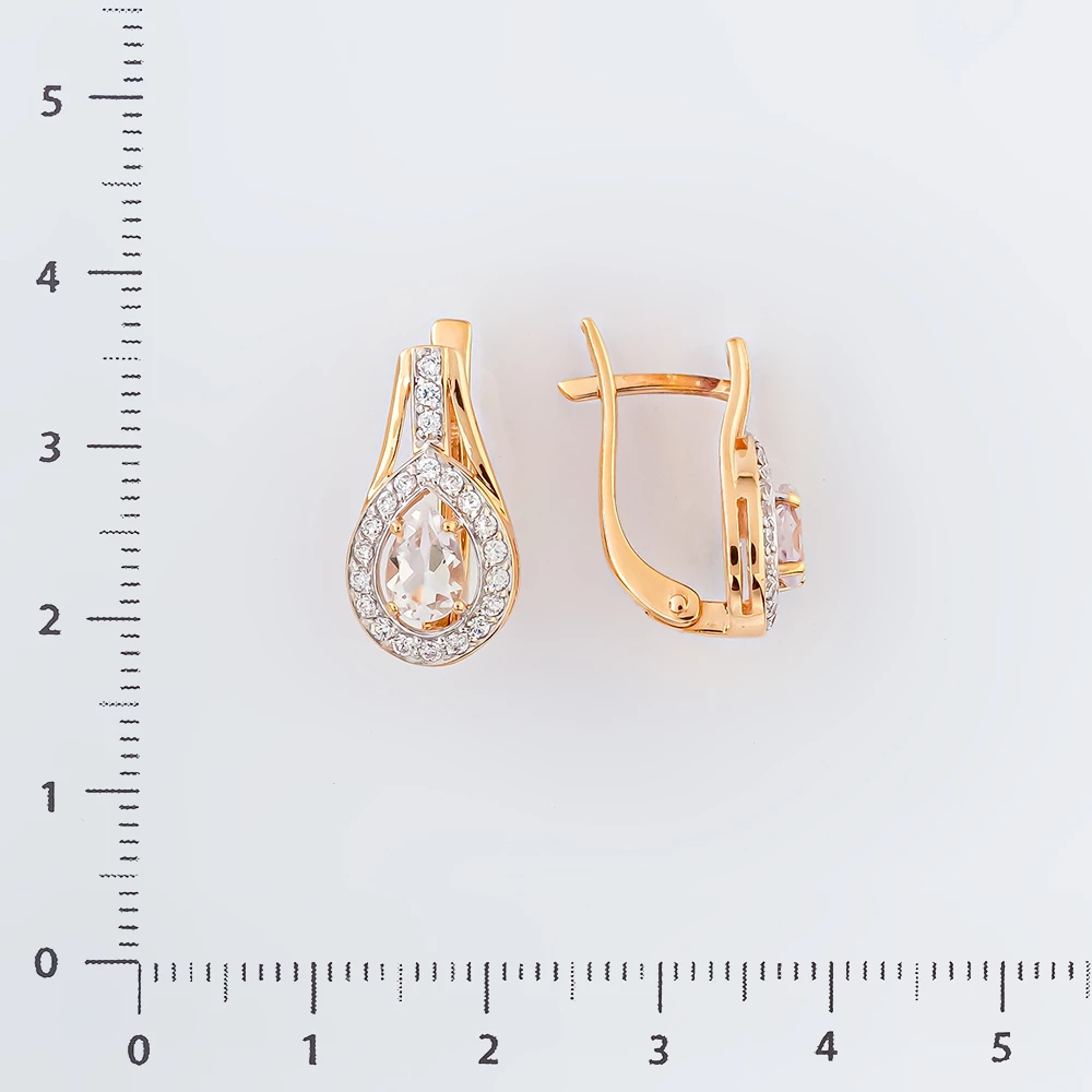 Серьги с фианитом из красного золота 585 пробы